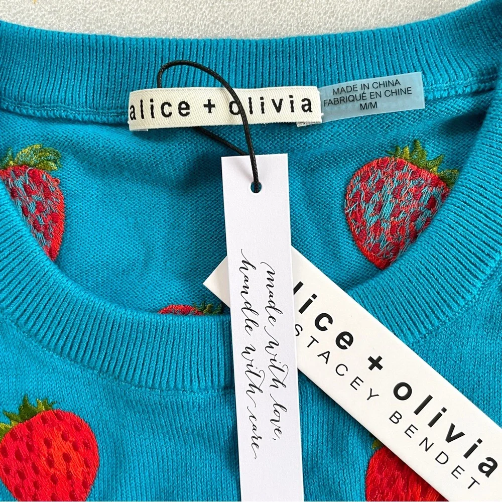 Alice + Oilvia Ciara Embroidered Strawberry Cropped Sweater 🍓